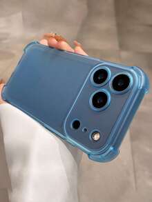 奢华蓝色纯色哑光透明防震基础款手机壳，兼容 17 Pro Max、17 Pro、17、16 Pro Max、15、14、13、12 Pro Max、11，防摔后盖，生日礼物，春季适用 - 透藍 - 查看 3