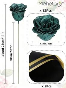 MEHELANY 20支装 2.76英寸人造闪光玫瑰花束，深绿色人造玫瑰，永不凋谢的闪光人造玫瑰花束，适用于周年纪念、订婚、结婚礼物、家居、房间、办公室、厨房装饰、派对装饰、情人节、母亲节、生日礼物，送给女友、妈妈、女士（含包装纸）