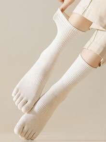 4 pares de calcetines de dedo para mujer de unicolor, antibacterianos, antideslizantes, transpirables y cómodos, versátiles para uso diario - Multicolor - Ver 5