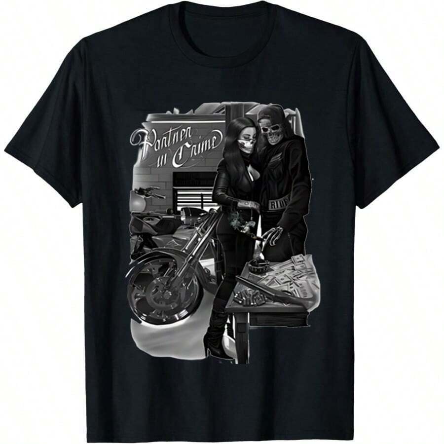 DGA David Gonzales Art Ride Or Die Partners In Crime Bank Robber Money T Shirt - màu đen - Xem 1