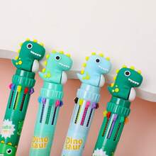 4/2/1 pezzo Penna a sfera retrattile a 10 colori a tema dinosauro, penna a spinta multicolore con cartone animato carino, penna colorata di alto valore per disegno, regalo di cancelleria divertente e creativo, design interessante, scrittura fluida, adatta per lavoratori d'ufficio, studenti e insegnanti.
