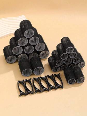 Set de 36 piezas de rodillos autoadhesivos con 24 rodillos y 12 clips, rizadores de calidad de salón para peinados DIY, rizadores sin calor