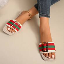 Women's Flat Sandals, Rhinestone Strap Slip-On Open Toe Slides, Non-Slip Flat Summer Slippers For Women - Multicolor - View 5