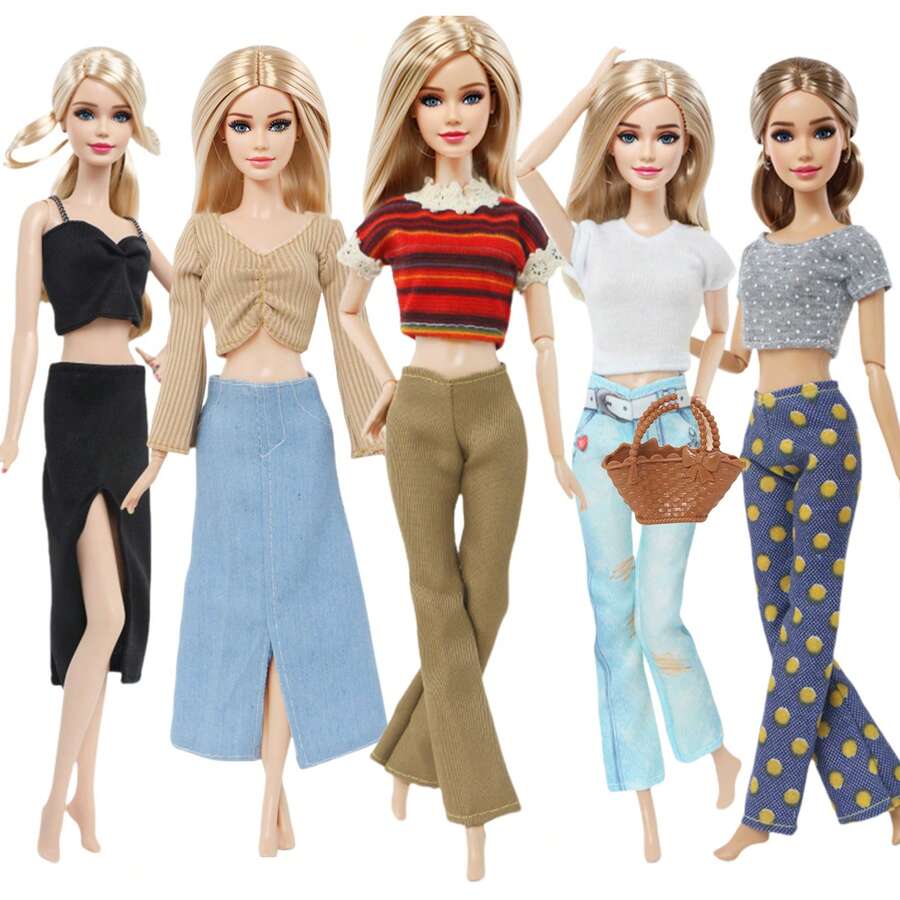 六件套，包含五件衣服和一个包。五件舒适休闲时尚的家居服：上衣、半身裙、裤子、裙子和包包组合，适合11.5英寸公主娃娃，可供娃娃日常角色扮演游戏穿着，也是儿童节/圣诞节/生日等节日的理想礼物（不含娃娃）。 - 查看 1