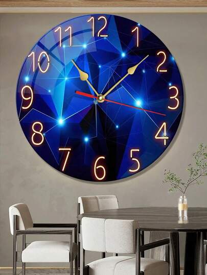 Pc 10 Inch/12 Inch Constantplanet Silent Wand Wood Klok Dreamy Dark Blauw Geometric Ideal Living Room, Bedroom, Kitchen Outdoor Home Room