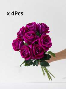 MEHELANY Bó hoa cưới giả màu đỏ hồng (5 bông/4 bông/1 bông), hoa giả nhung sống động như thật, trang trí hoa, hoa hồng nhân tạo, quà tặng ngày Valentine, tiệc cưới, trang trí nhà cửa, quà sinh nhật, trang trí trong nhà/ngoài trời, cắm bình (Lưu ý: Có thể có mùi nhẹ, vui lòng đặt gần cửa sổ trong 1-2 ngày để thoáng khí) Sinh nhật, Lễ tốt nghiệp - Màu Hồng Tươi - Xem 7