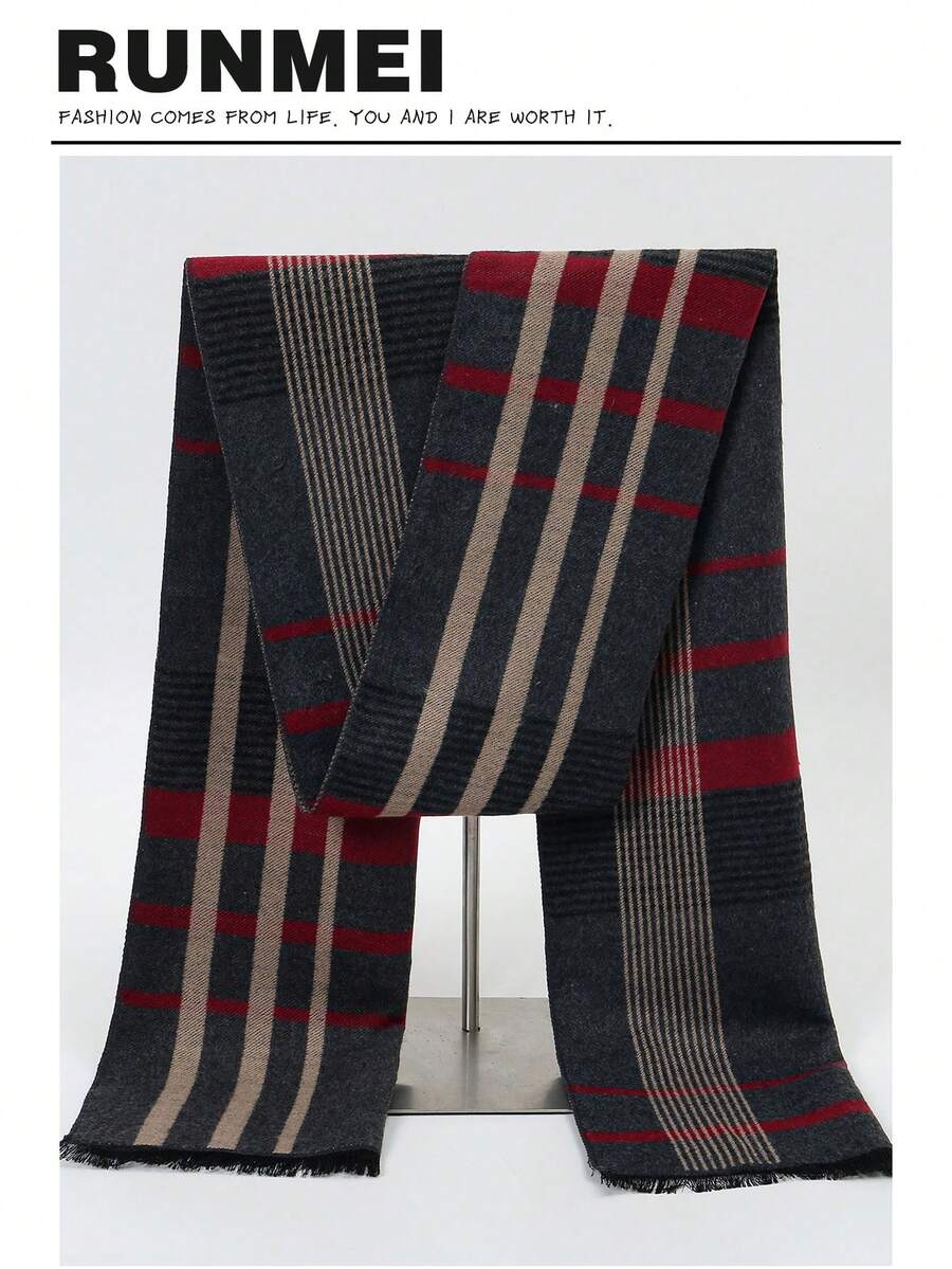 1pc Men's Gentleman Style 30*180cm Simple Warm Scarf, Suitable For Business, Outings, And Daily Wear, Autumn/Winter
