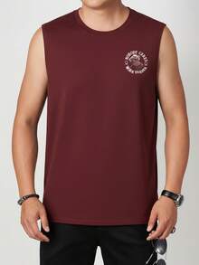 男士休闲字母与骷髅印花无袖背心 - 酒紅色 - 查看 3