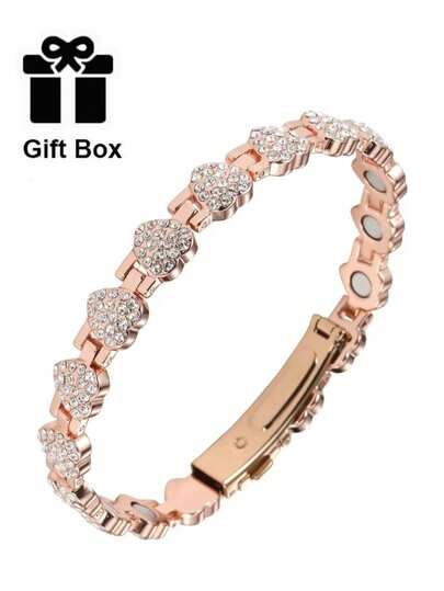 Elegante pulsera magnética para mujer con un imán de alto rendimiento de 3800 Gauss, diseño con forma de corazón y piedras de circonita sintética brillante