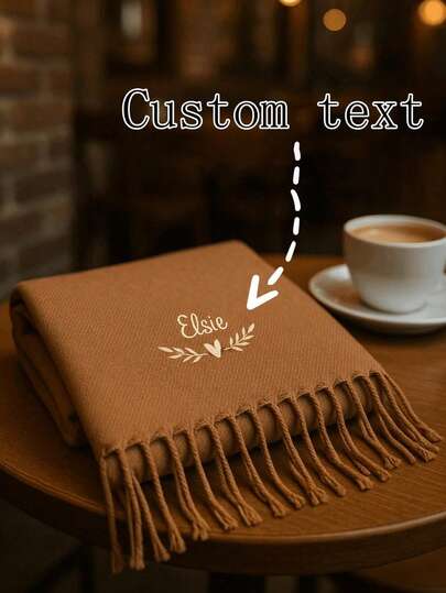1PC Personalized Embroidered Scarf With Custom Name Text, Soft Winter Shawl Wrap, Long Tassel Design, Multiple Colors Of Thread & Scarf Options, Cozy Fashion Accessory With Heart Leaf Pattern, Warm Autumn Winter Commuting Daily Use Gift,For Women And Men, Perfect For Christmas Gifts,Holiday Party, Outdoor Travel, Birthday Present, Thanksgiving And Seasonal Celebrations