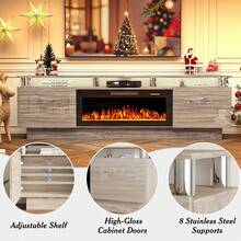 [2 Packages Shipping]80"Fireplace TV Stand With 36" Electric Fireplace, Stainless Steel Pipe, Modern 80 Inch 2 Tier TV Console Stand For TVs Up To 80", LED Light Entertainment Center With Storage Cabinets - 查看 3