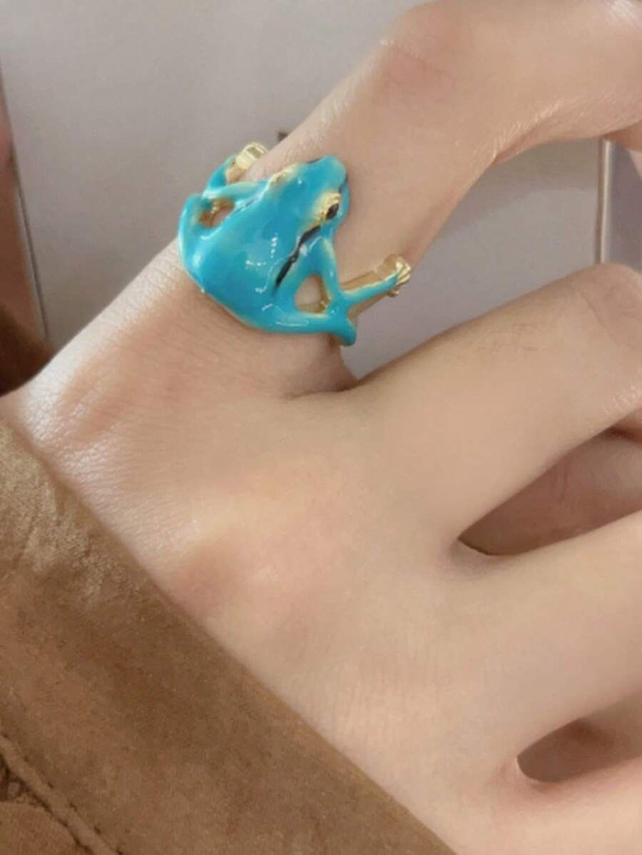 1pc Creative Cute Frog Mouth Design Women Finger Ring Accessory - Frog - View 1