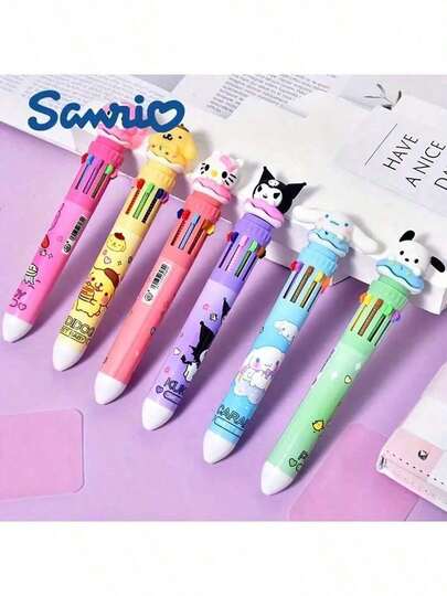 12pcs/Set Sanrio Series Acrylic Gel Pens - Yuguigou, Kulomi, Mileti, Hapag, Hello Kitty - Cute Cartoon Character Retractable Medium Point Pens, Suitable For Office & School Supplies