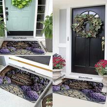1pc Welcome Floral Monogram Entrance – Soft Polyester Non-Slip Rug With Purple Flowers & Stone Design, & Washable Indoor/Outdoor Use In Entryway, Kitchen, Bathroom, Or Office, Indoor Entryway |   Decorative Doormat |   Washable, Door Indoo - Nhiều màu - Xem 10