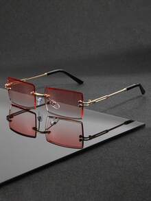 一副高级复古金属无框方形时尚男士眼镜，适合所有季节，时尚百搭，日常佩戴，街头风，T台走秀，户外活动，骑行，驾驶，旅行，海滩度假，假日休闲，附赠清洁布 - 彩色 - 查看 10