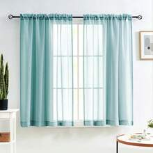 MYSTIC-HOME Sheer Curtains 45 Inch Length, Rod Pocket Voile Drapes For Living Room, Bedroom, Window Treatments Semi Crinkle Curtain Panels For Yard, Patio, Villa, Set Of 2, 52\X 45\, Grey Teal,52inchWx45inchL(Packof2),GreyTeal - 灰藍綠色 - 查看 3