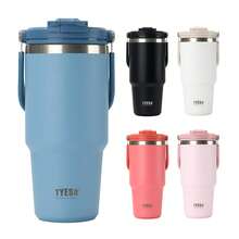 TYESO 1050ml (35 Oz) Vacuum Insulated Water Bottle With Handle, Stainless Steel Coffee Mug With Leak-Proof Lid And Straw. 100% Leak-Proof, Keeps Drinks Hot/Cold For 24 Hours Or Hot For 10 Hours. Suitable For Water, Iced Tea, Coffee, Smoothies And Other Beverages. Available In Various Colors. The Perfect Choice For Festive Or Birthday Gifts. - 藍色的 - 查看 2