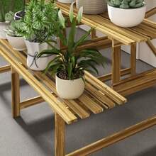 Outsunny 3-Tier Plant Shelf Made Of Fir Wood, 120 X 80 X 78 Cm, For Garden, Balcony And Terrace. - Camel - View 8