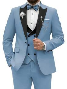 2026 Men's Casual Blazer & Pant Set  Men's Tuxedo Suit 3 Piece Slim Fit Suit For Men Tuxedo For Men Wedding Party Dinner Prom Relaxed Stretch Fit For Smart Casual Events - 霧霾藍 - 查看 12