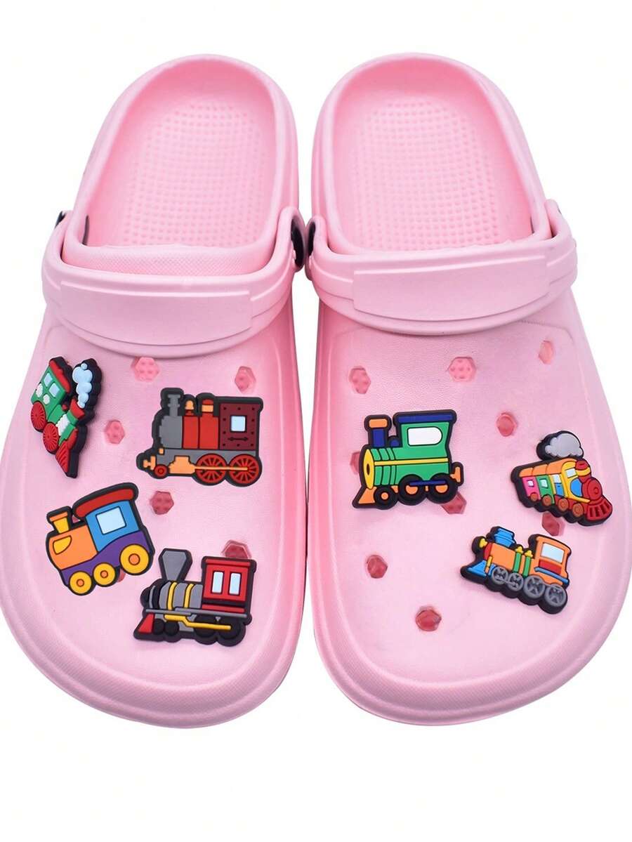 Bộ 7 món phụ kiện giày DIY hình tàu hỏa mini bằng nhựa PVC, thích hợp cho guốc rỗng, dép xăng đan đi biển, dép xỏ ngón - Nhiều màu - Xem 1