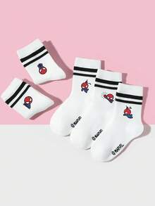 1/5/10 Pairs Marvel Kids/Boys' White Athletic Crew Socks With Spider-Man Cartoon Pattern, Breathable Comfortable Moisture-Wicking Crew Socks, Casual Soft Ribbed Socks Suitable For Daily Wear, School, Party, Leisure Activities - White - View 3