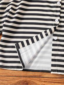 Left Mama Girls Casual Striped Shirt Top And Shorts Set, Versatile For Summer Beach Vacation - Black - View 5