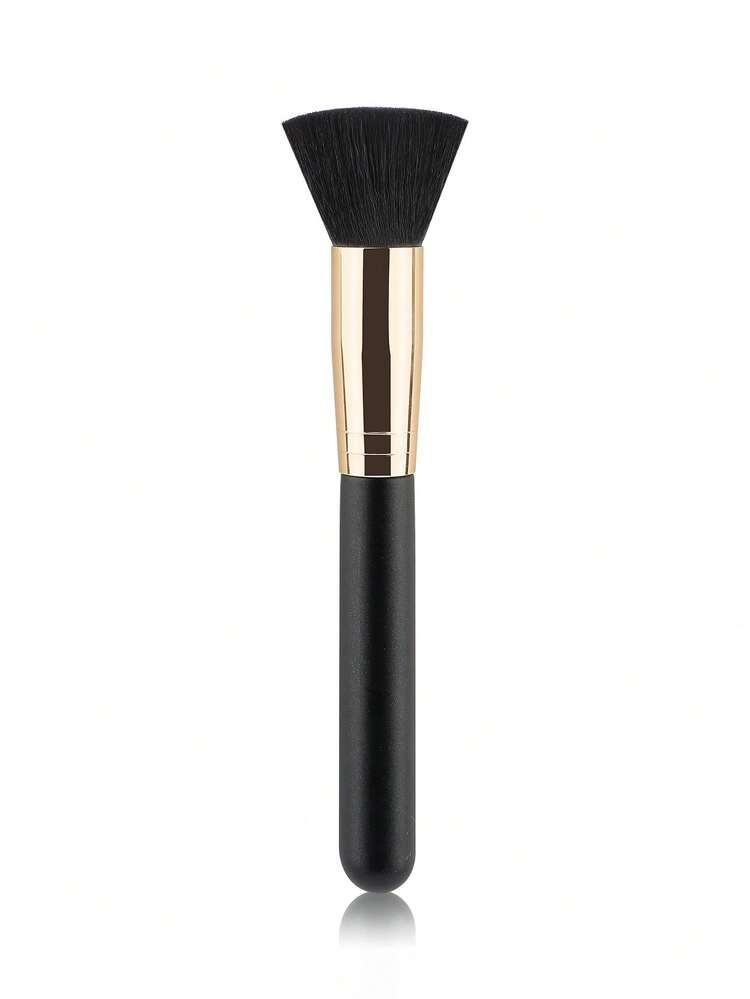 1pc Flat Foundation Brush, Wooden Handle, Black Synthetic Bristles, Suitable For Liquid And Cream Cosmetics, Professional Foundation Brush, Makeup Tool - Black - View 8