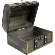 HAWTWooden Vintage Treasure Chest Box With Lock And Leather Surface Handmade Wooden Trinket Jewelry Case For Home Decoration Gray - Gray - View 1
