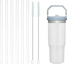 Plastic Straws Iceflow 30oz Tumbler,6 Pack Replacement Clear Straws With 2 PCS Straw Cleaner Brush, Reusable Straw 30 Oz Iceflow Cup (Clear, Iceflow 30oz) - 無色 - 查看 1