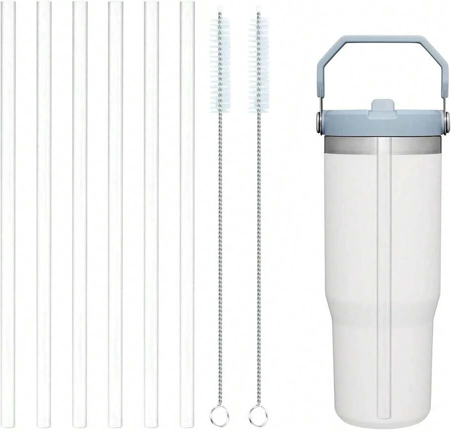 Plastic Straws Iceflow 30oz Tumbler,6 Pack Replacement Clear Straws With 2 PCS Straw Cleaner Brush, Reusable Straw 30 Oz Iceflow Cup (Clear, Iceflow 30oz) - 無色 - 查看 1