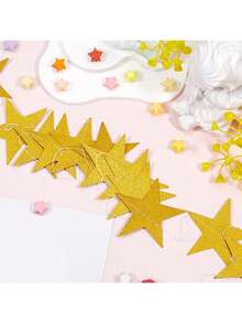 6/3件金色闪光星星花环装饰悬挂背景横幅，星星派对装饰，适用于生日、婴儿派对、婚礼、儿童房、斋月、开斋节、毕业典礼、新年、圣诞节（每条约4米） - 彩色 - 查看 4