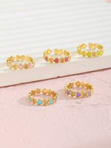 1件简约精致铜镶锆石心形装饰戒指 儿童首饰配饰 儿童戒指 节日派对首饰配饰 装扮 赠送亲朋好友配饰 - 彩色 - 查看 2