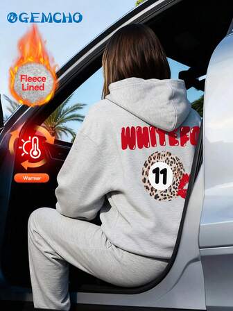 GEMCHO Sudadera cálida de mujer 11th Street, con estampado de leopardo y patrón de bayas, corte oversize, sudadera negra, hombros caídos, bolsillo canguro, gruesa