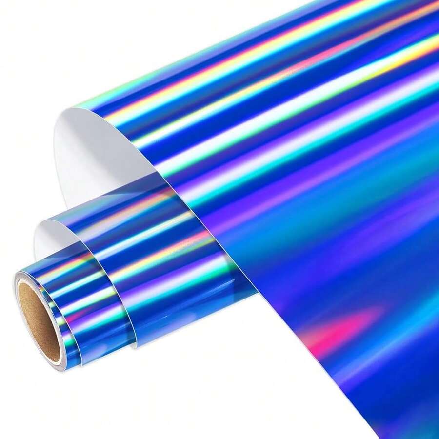 WRAPXPERT Holographic Vinyl Blue, Holographic Permanent Vinyl Blue Glossy 12\ X 5ft,Chrome No Bubble Iridescent For DIY Craft Decal,12inchx5ft,LightBlue - Lightblue - 查看 1