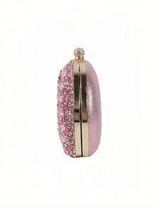 Sparkling Luxurious Rhinestone Decor Handbag, Small Clutch Purse, Elegant For Evening Gown, Wedding, Party, With Metal Chain, Fashionable Lady Handbag, Bridal Purse, Perfectly Matching With Prom Accessories, Prom Bag For Party, Clutch Bag For Wedding - 粉色 - 查看 5