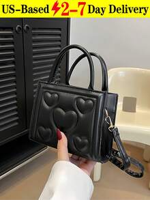 Vintage Heart Quilted Square Handbag For Women, Heart Embossed Shoulder Bag With Adjustable Strap & Dual Top Handles, Convertible Crossbody Purse For Parties, Commute, Travel And Date Nights, Fits Phone, Makeup Compact & Keys In Black, White, Yellow And Green,The Best Gift Choice, Birthday Gift, Christmas Gift[US Local Warehouse]