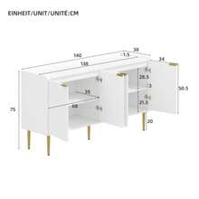 Modern And Simple Sideboard, Modern Sideboard Cabinet, Buffet Storage Set For Living Room, 140L X 38W X 75H (Cm) - White - View 2