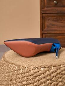 MonaNise 女士舒适尖头高跟鞋，杏色、海军蓝，9厘米细跟，时尚、度假、旅行、休闲、百搭、闭趾、棕色复古、黑色 - 藏蓝色 - 查看 8