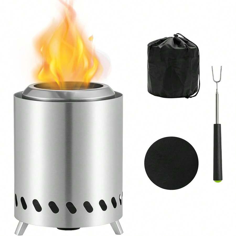 Portable Smokeless Tabletop Fire Pit – Stainless Steel Mini Fire Bowl With Travel Bag, Airflow Rack & Mat For Garden, Patio & Camping - Default - View 1