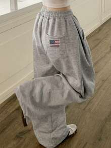 Women's Straight Leg Casual Loose Fit Sweatpants, Cotton, Autumn - Light Grey - View 1