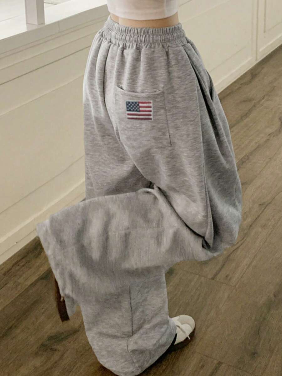 Women's Straight Leg Casual Loose Fit Sweatpants, Cotton, Autumn - Light Grey - View 1