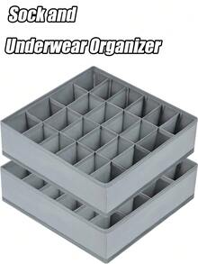 24格灰色布艺可折叠袜子、内衣、领带收纳盒，季节性假日家居卧室衣柜整理收纳盒，节省空间设计 - 彩色 - 查看 3