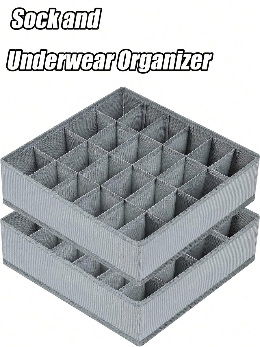 24-Grid Grey Fabric Foldable Socks, Underwear, Tie Storage Box, Seasonal Holiday Home Bedroom Wardrobe Organizer, Space-Saving Design For Bedroom Clothes Storage Travel Essentials - Multicolor - View 1