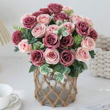 1/80 Bundle 11.41 Inch Artificial Rose Flower Bouquet, Handmade Lifelike Plant, Elegant Wedding Decor, Home Decor, Party Decor, Hotel Decor, Wreath & Wall Decor, Outdoor Events, Spring Decor, Valentine's Day, Living Room & Bedroom Decor, Room Accessories, New Year Decor, Valentine's Day Gift - Sand Red - View 1