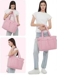 Puffer Tote Bag For Women, Multi-Pocket Lightweight Bag For Work Lightweight Puffy Handbag With Compartments, Quilted Shoulder Bag For  Travel, Gym - 粉色 - 查看 6
