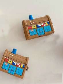 1pc Cute Cartoon Brown Treasure Chest Shaped Asymmetrical Silicone Bluetooth Earphone Protective Case, Suitable For AirPods 1/2/3/4/Pro/Pro2 - Multicolor - View 3