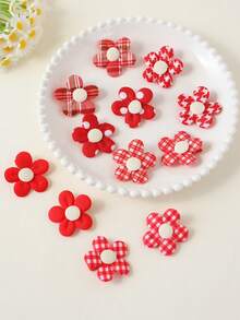 12 piezas de accesorios para el cabello de niña con lindas flores rojas versátiles - Rojo - Ver 3