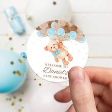 UNICCUT Custom Teddy Bear Stickers, Personalized Baptism Birthday Labels, Gender Reveal Party Favors - Multicolor - View 17