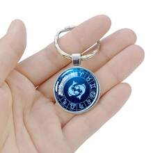 1pc 12 Zodiac Keychain, Zodiac Logo Glass Cabochon Keychain, Men's Accessories, Birthday Gift - Silver - View 3