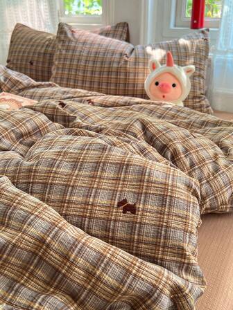 4pcs Simple Striped Plaid Bedding Set (1 Duvet Cover, 2 Pillowcases, 1 Bed Sheet), Modern Cozy Style Without Filler, Suitable For Home, Bedroom, Dormitory Decor